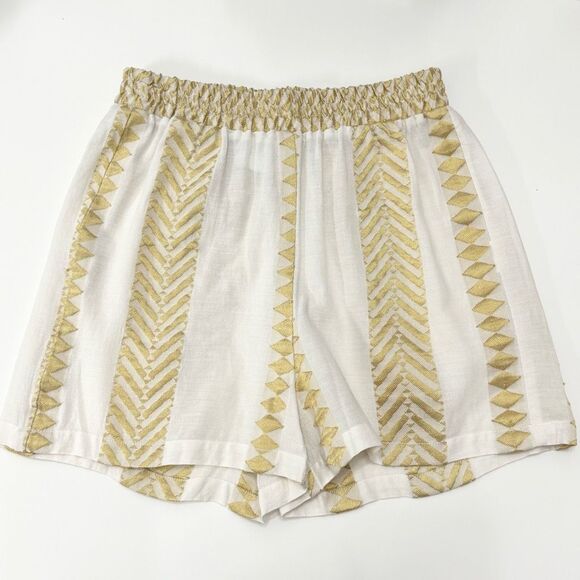 Kasia Greece White Gold Embroidery Drawstring Tassel 100% Cotton Short Size XS - Picture 1 of 5